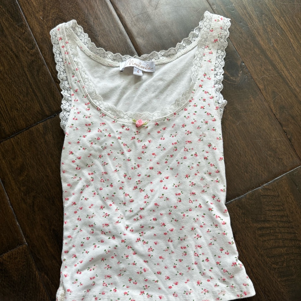 PacSun White Floral Lace Trim Tank Top